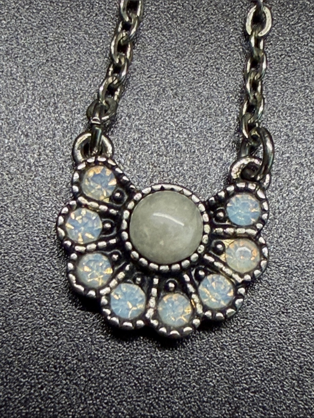 Sterling-Style Silver Pendant Necklace with Pale Blue and White Stones